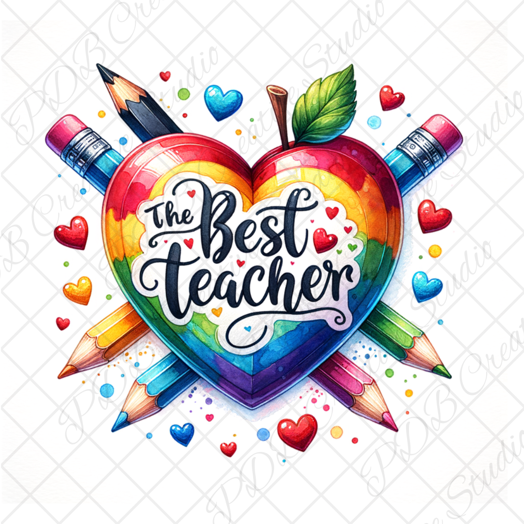 Rainbow best teacher heart decal uvdtf vinyl sticker