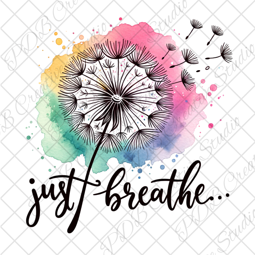 just breathe rainbow dandelion uv-dtf decal sticker