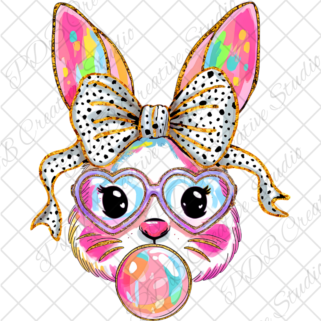 rainbow easter bunny rabbit bubble gum uv dtf white cast sticker decal