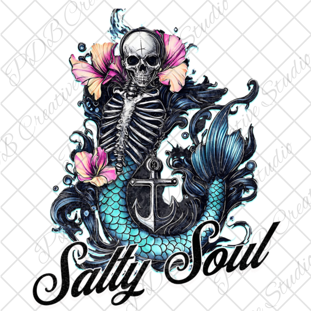 summer mermaid skeleton salty soul vinyl uvdtf decal sticker