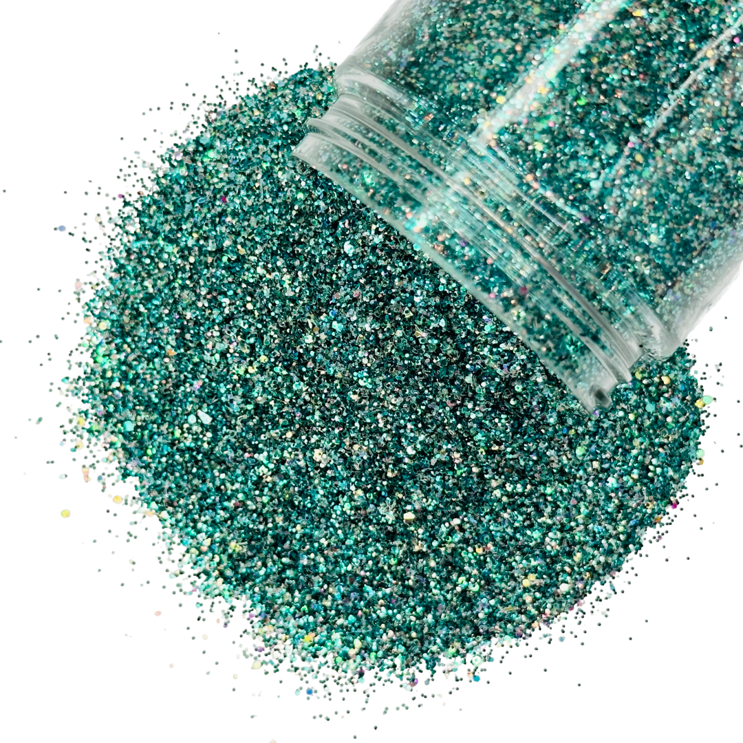 green turquoise custom multi sized glitter for art, body, nails and more - PDB Creative Studio
