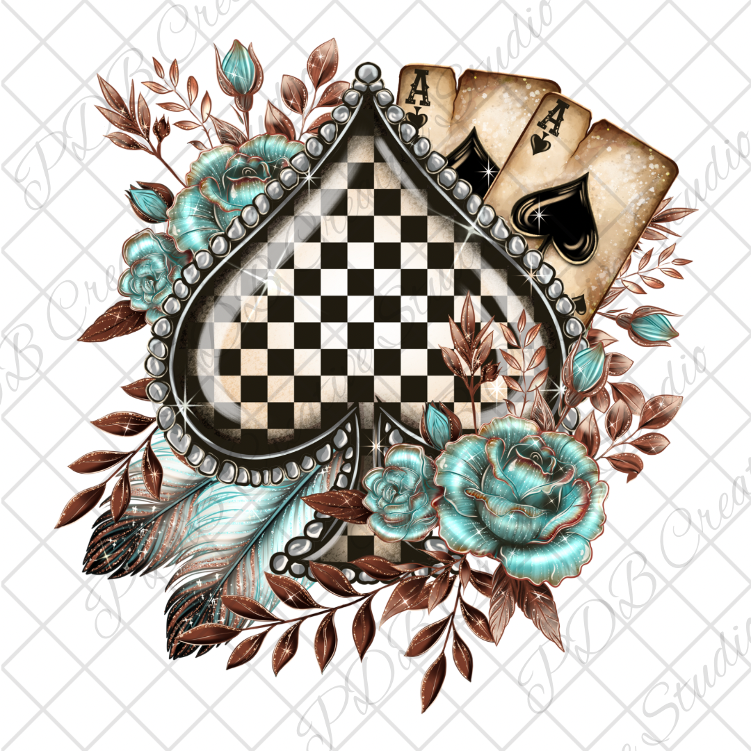 checkered spade western turquoise rose uvdtf vinyl decal sticker