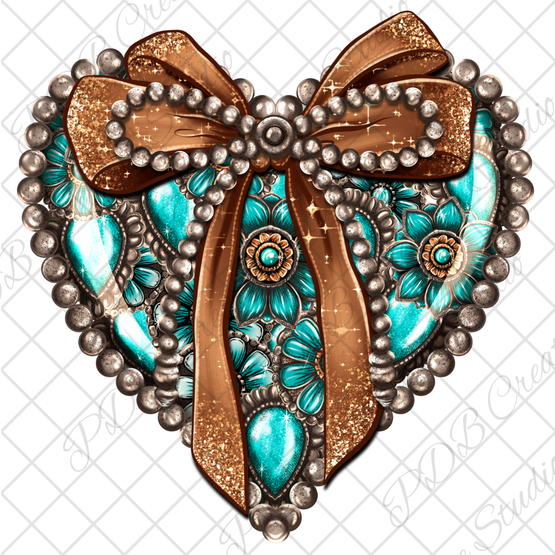 brown bow turquoise heart western uvdtf whitecast vinyl decal sticker