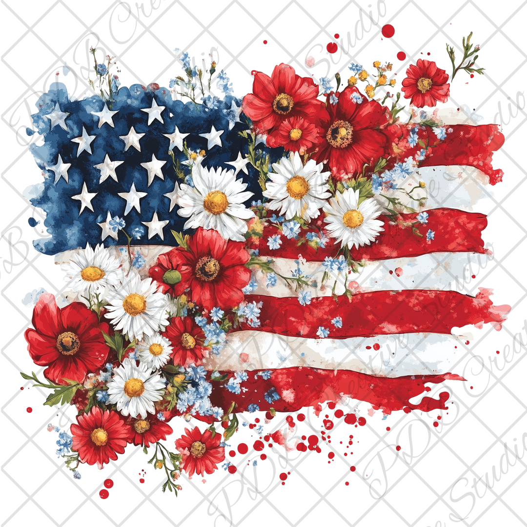 red white and blue 4th of July patriotic floral ripped flag uv-dtf decal wrap for diy resin art
