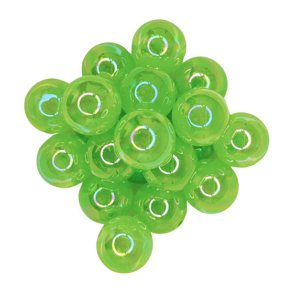 LIME GREEN AB 20MM BUBBLEGUM BEAD -TRANSLUCENT GREEN AB COATED ACRYLIC BEAD for bracelets, jewelry making, crafts, and more - PDB Creative Studio