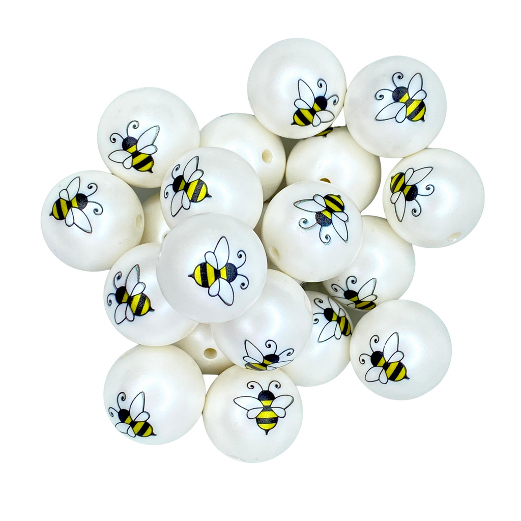 BEE 20MM BUBBLEGUM BEAD -YELLOW BEE PRINTED BEAD for bracelets, jewelry making, crafts, and more - PDB Creative Studio