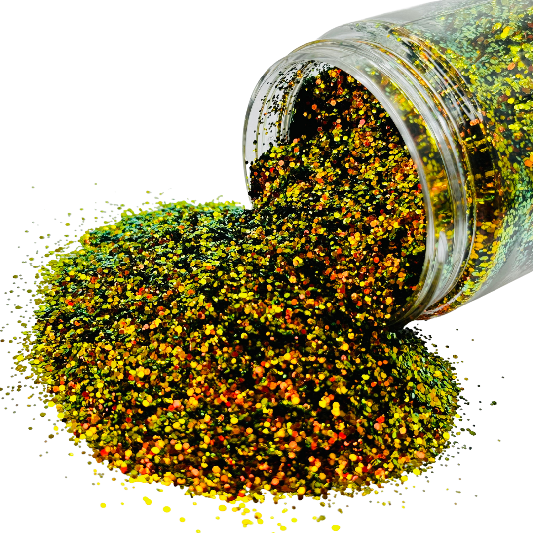 chameleon gold and green polyester glitter mix for art, body, nails and more - PDB Creative Studio