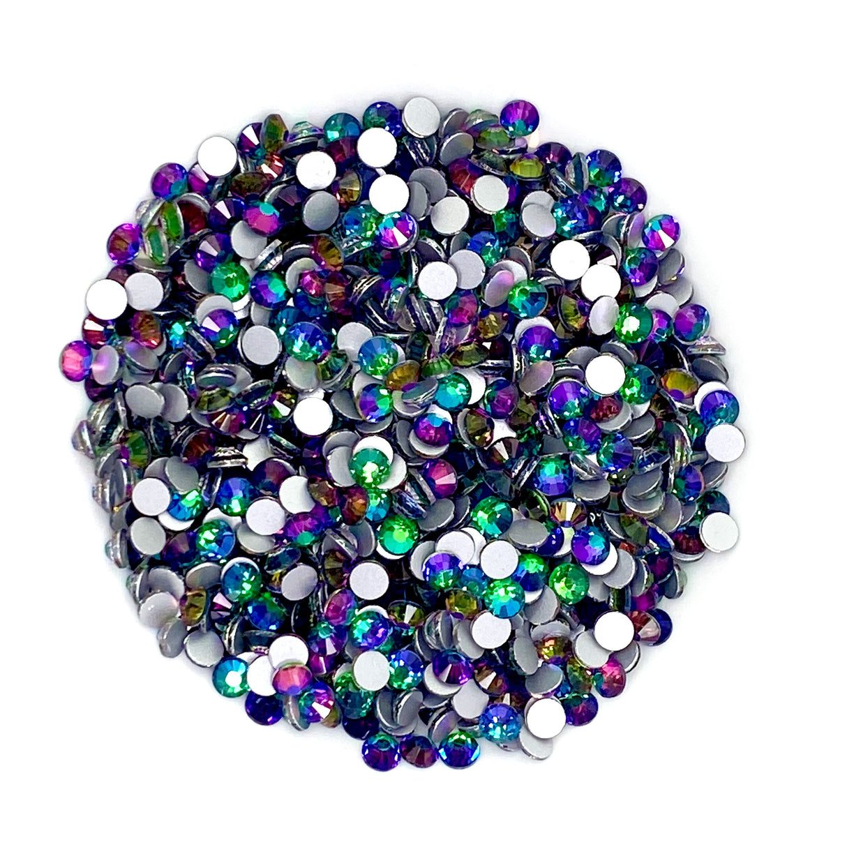 GREEN FLAME - GREEN PURPLE AB Glam GlassĀ® flatback, non hotfix rhinestones for art, body, nails and more - PDB Creative Studio