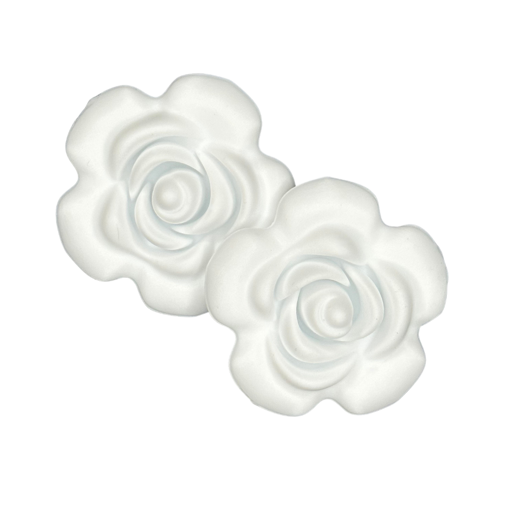 white flower rose silicone teether bead