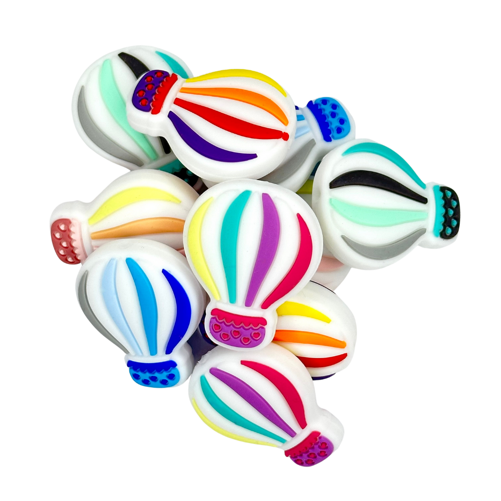 HOT AIR BALLOON SILICONE BEAD - MULTI-COLOR RAINBOW HOT AIR BALLOON SHAPED SILICONE TEETHER BEADS for bracelets, pens, crafts, and more - PDB Creative Studio
