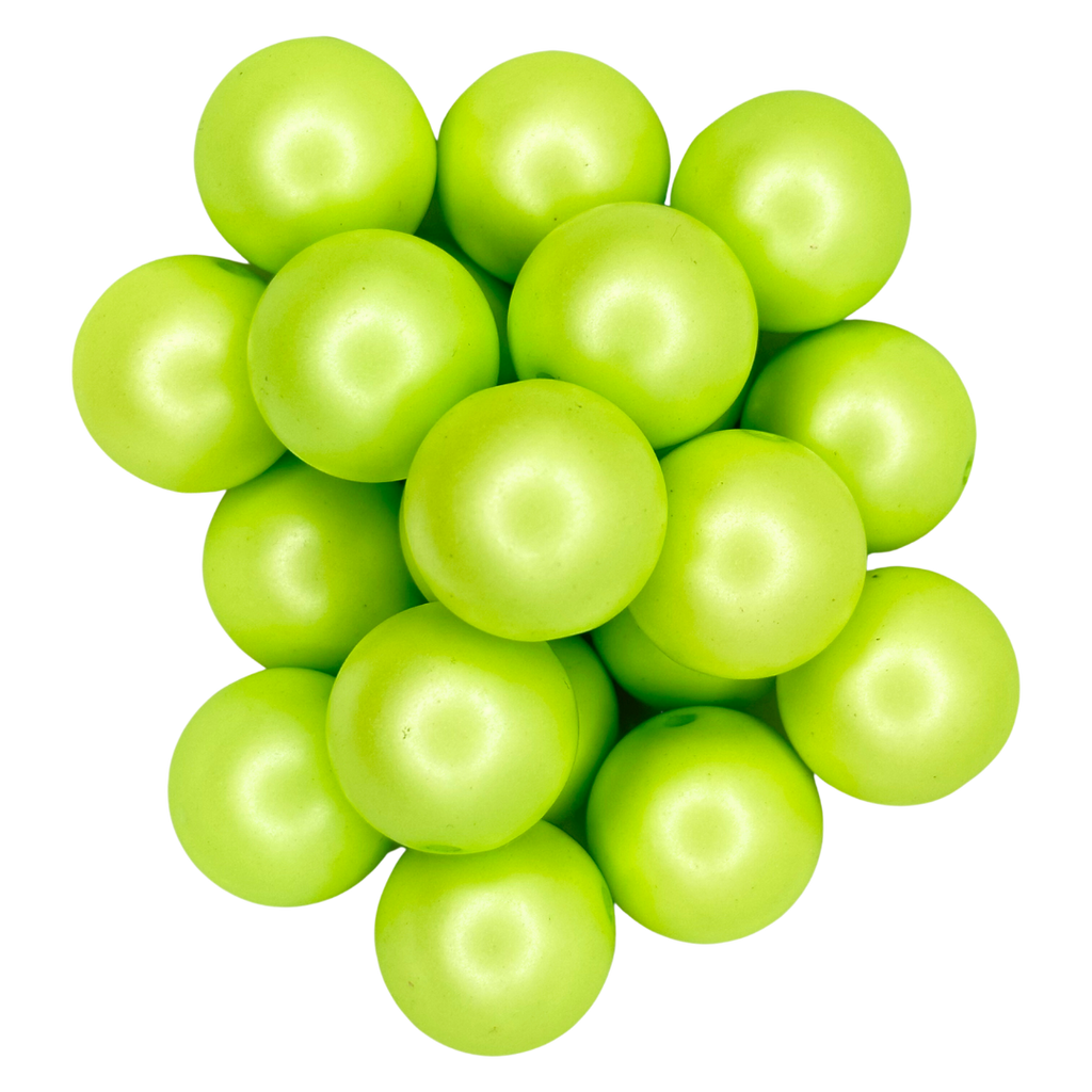 LIME GREEN SATIN 20MM BUBBLEGUM BEAD - GREEN MATTE PEARL ACRYLIC BEAD for bracelets, jewelry making, crafts, and more - PDB Creative Studio