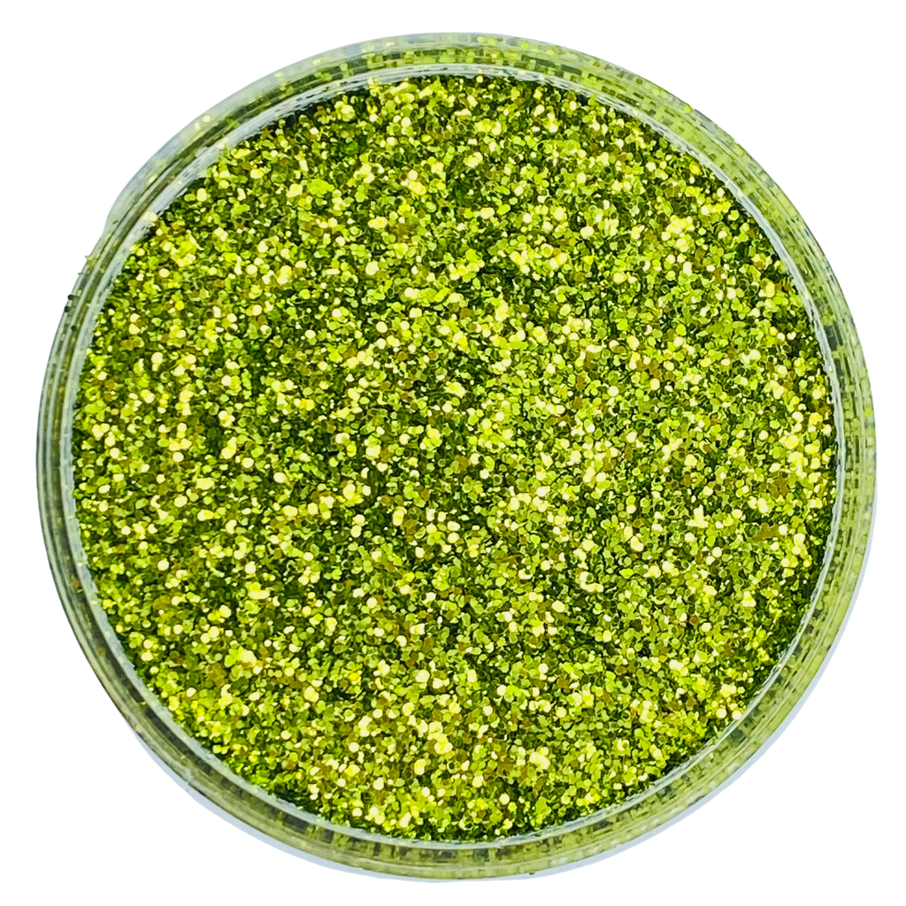 Green yellow polyester glitter for art, body, nails and more - PDB Creative Studio