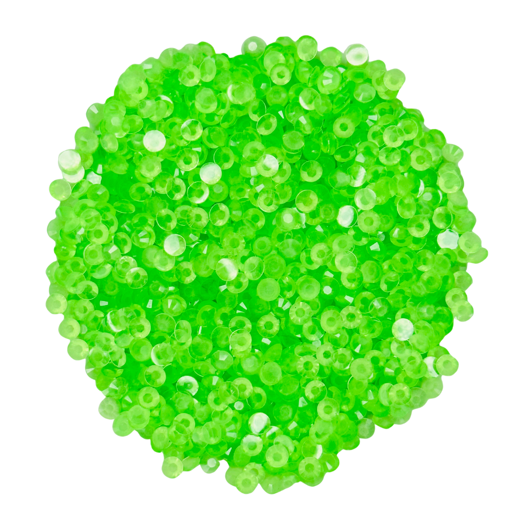 TRANSPARENT LT EMERALD LUMINOUS GLOW CLEAR GREEN JELLY RESIN flat back, non hotfix rhinestones for art, body, nails and more - PDB Creative Studio