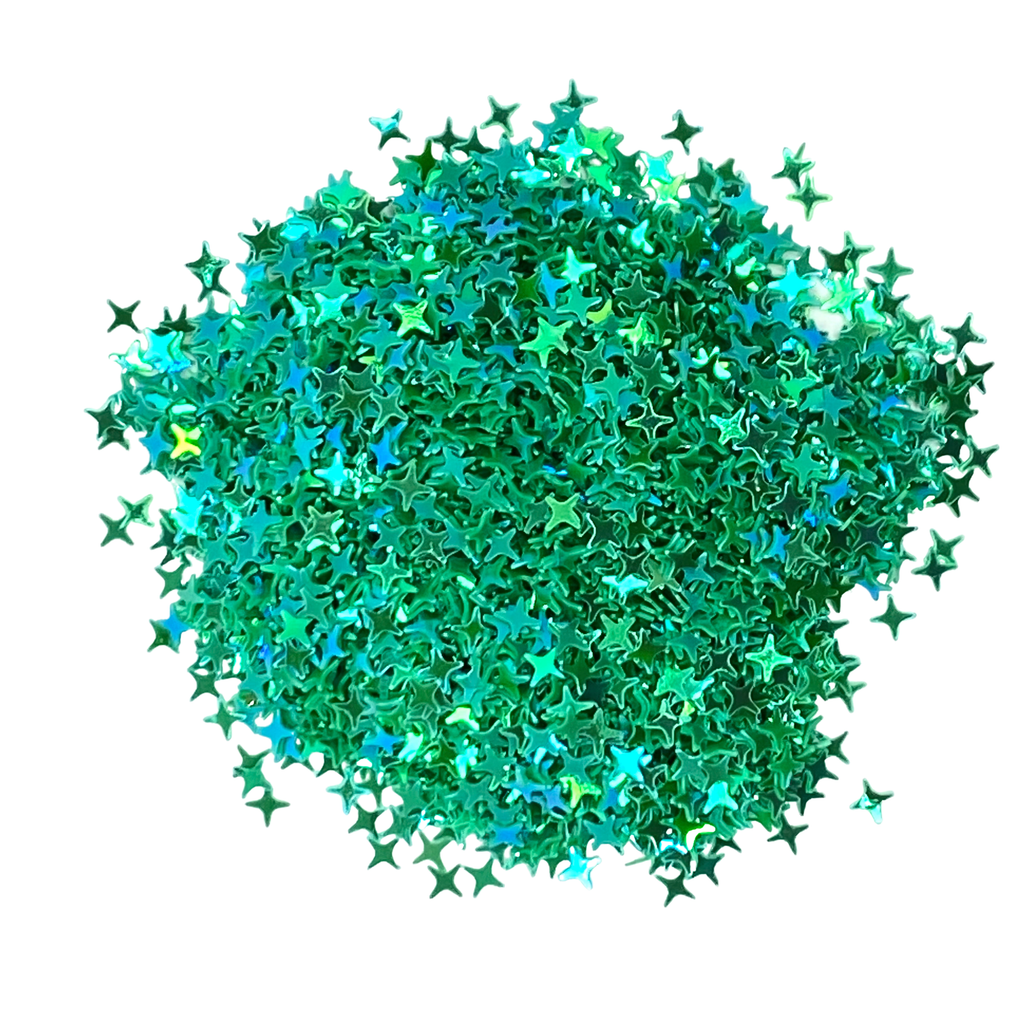 IRIDESCENT GREEN STARS (4 POINT) - Glitter 