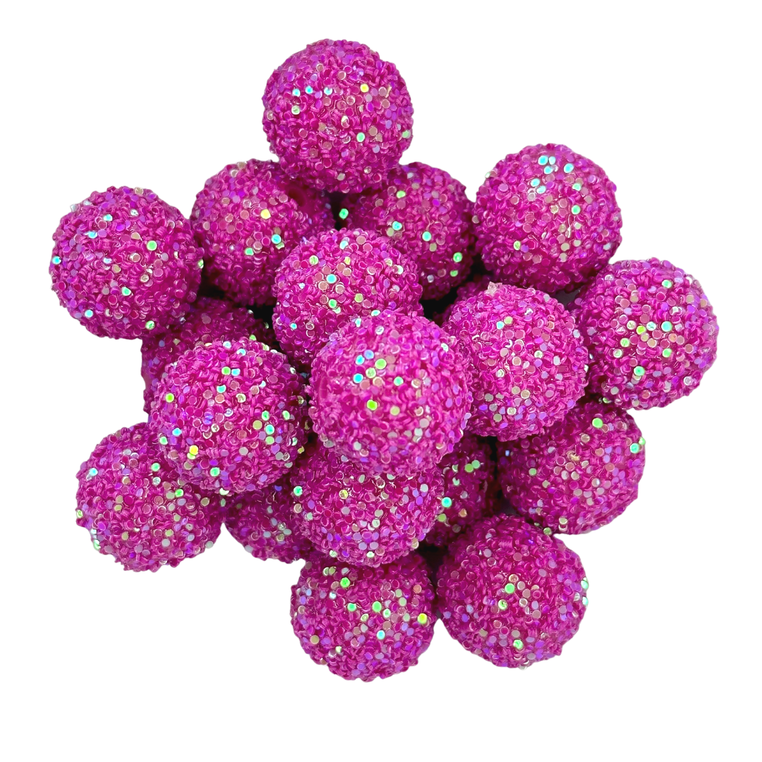 FUCHSIA RAW GLITTER 20MM BUBBLEGUM BEAD - PINK GLITTER COATED ACRYLIC BEAD for bracelets, jewelry making, crafts, and more - PDB Creative Studio