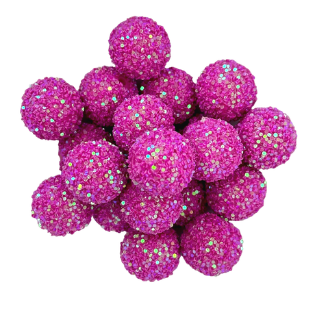 FUCHSIA RAW GLITTER 20MM BUBBLEGUM BEAD - PINK GLITTER COATED ACRYLIC BEAD for bracelets, jewelry making, crafts, and more - PDB Creative Studio