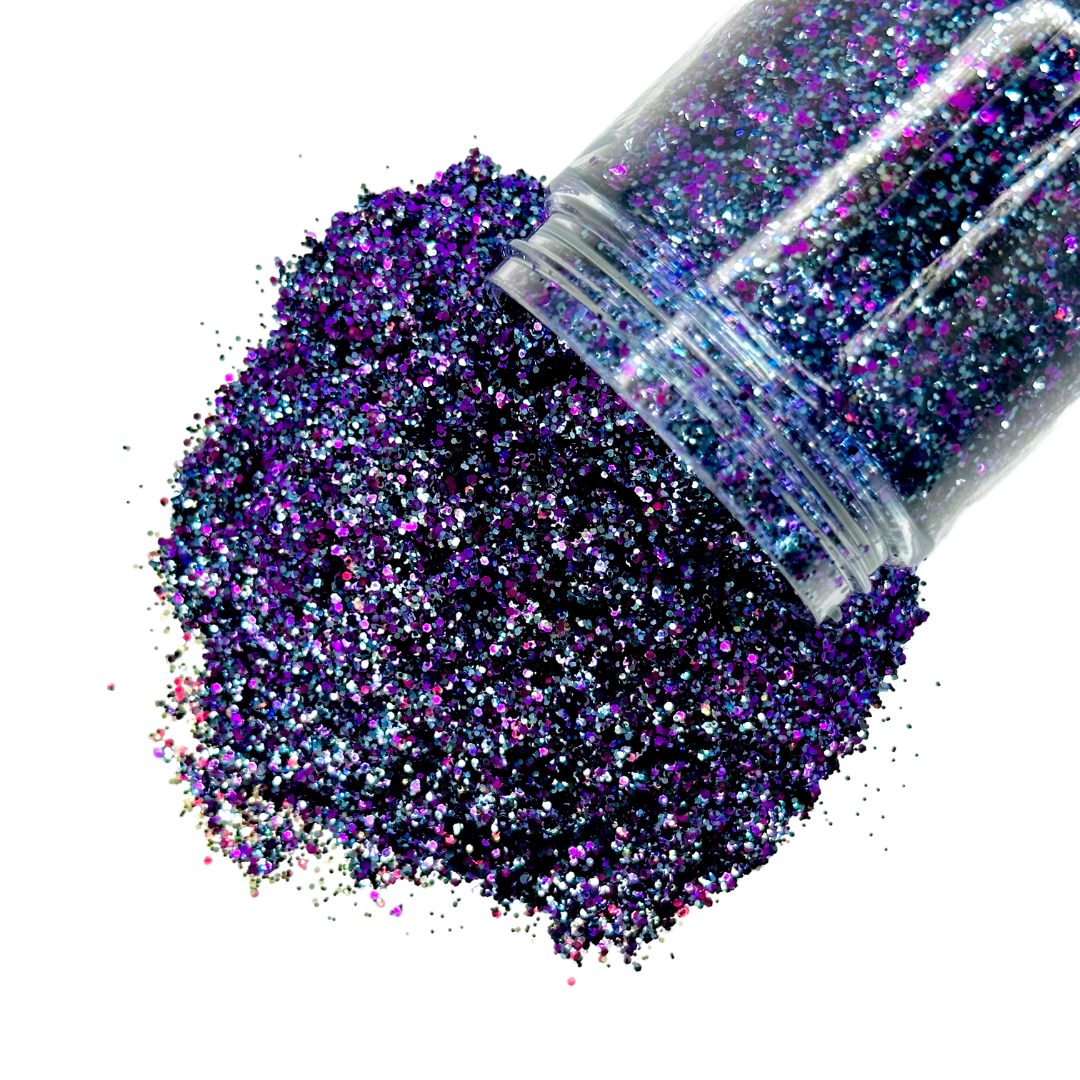 Purple blue custom multi-size glitter mix for art, body, nails and more - PDB Creative Studio