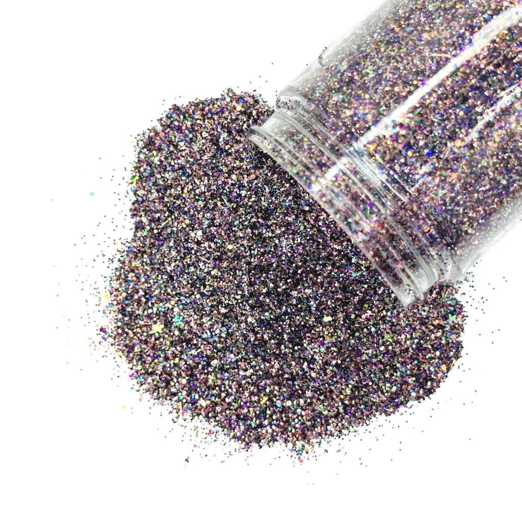 rainbow black holographic custom glitter mix for art, body, nails and more - PDB Creative Studio