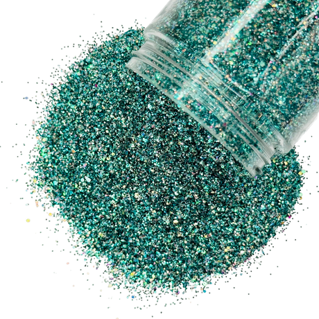 green turquoise custom multi sized glitter for art, body, nails and more - PDB Creative Studio