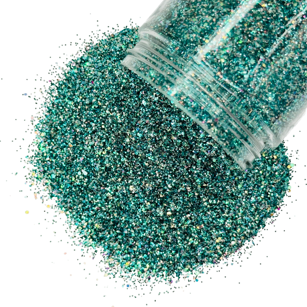 green turquoise custom multi sized glitter for art, body, nails and more - PDB Creative Studio