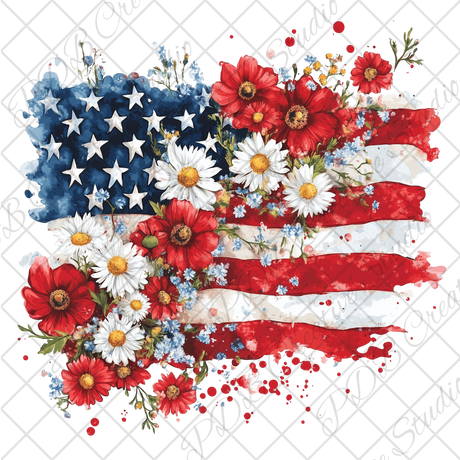 red white and blue 4th of July patriotic floral ripped flag uv-dtf decal wrap for diy resin art
