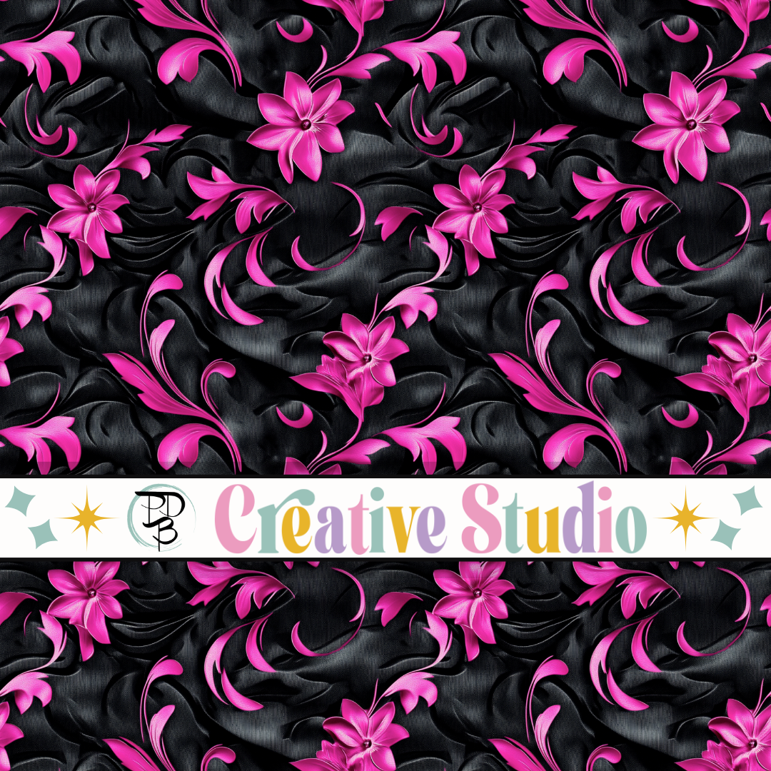PINK BLACK FLORAL FABRIC VINYL FOR CRICUT SILHOUETTE DIY RESIN ART