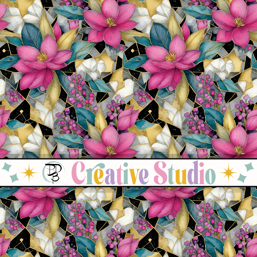 STAINED GLASS GOLD PINK FLORAL VINYL FOR CRICUT SILHOUETTE DIY RESIN ART