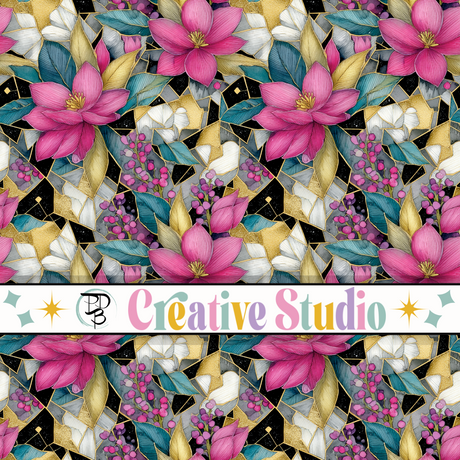 STAINED GLASS GOLD PINK FLORAL VINYL FOR CRICUT SILHOUETTE DIY RESIN ART
