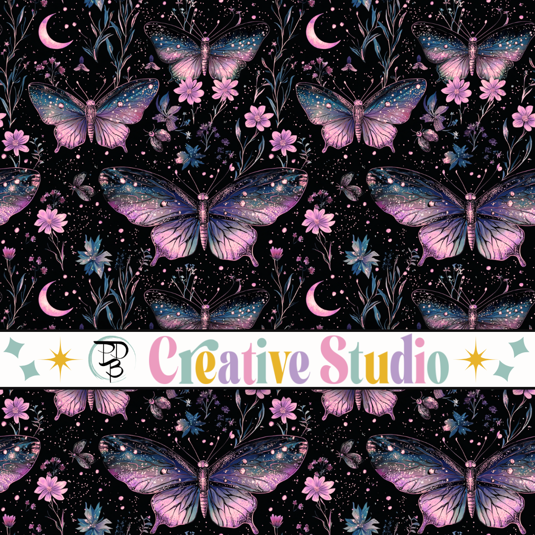 Celestial butterfly floral Pink blue black boutique pattern vinyl for art, tumblers and more