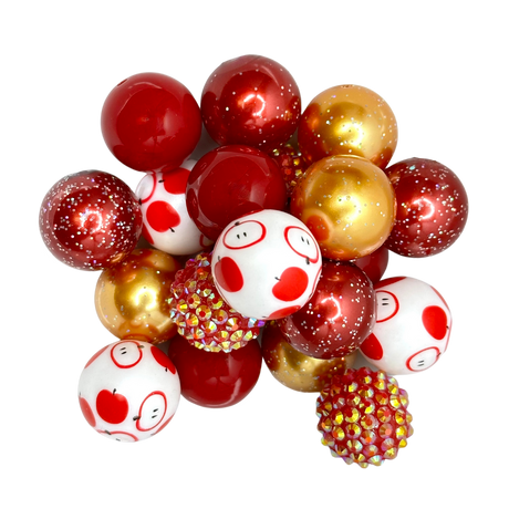 APPLE PICKING 20MM BUBBLEGUM BEAD MIX -RED AND GOLD CUSTOM ACRYLIC BEAD MIX for bracelets, jewelry making, crafts, and more - PDB Creative Studio