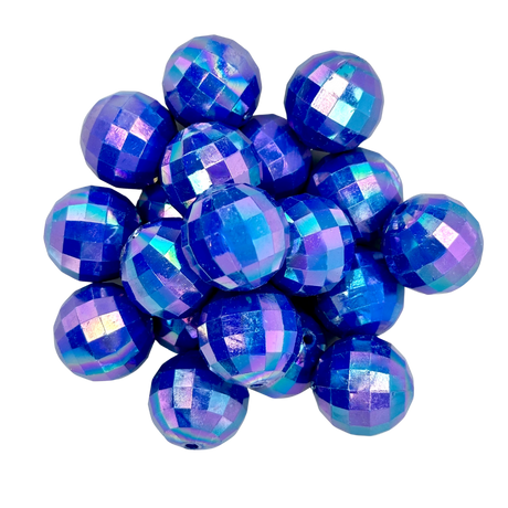 BLUE AB DISCO 20MM BUBBLEGUM BEAD -  FACETED BLUE AB COATED ACRYLIC BEAD for bracelets, jewelry making, crafts, and more - PDB Creative Studio