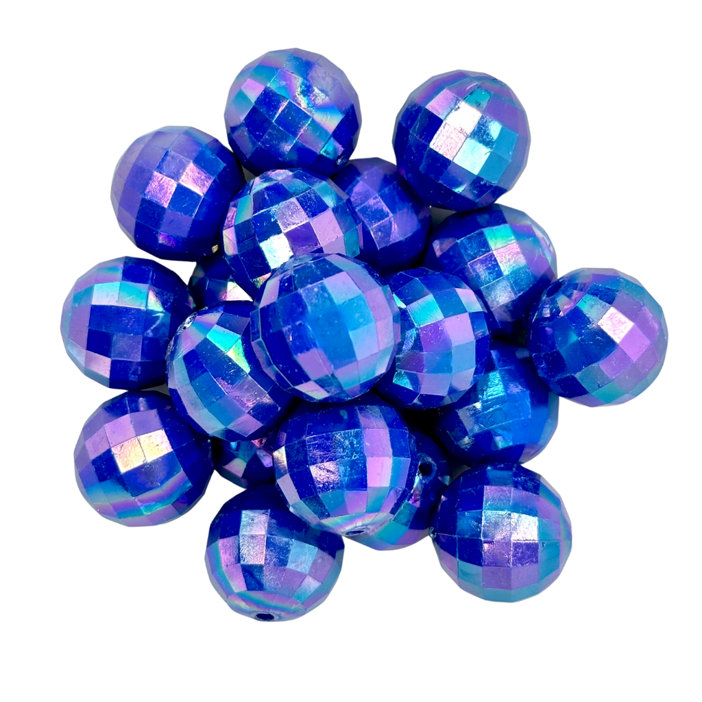 BLUE AB DISCO 20MM BUBBLEGUM BEAD -  FACETED BLUE AB COATED ACRYLIC BEAD for bracelets, jewelry making, crafts, and more - PDB Creative Studio