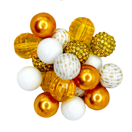 HONEY 20MM BUBBLEGUM BEAD MIX -GOLD, WHITE, ORANGE CUSTOM ASSORTED ACRYLIC BEAD MIX for bracelets, jewelry making, crafts, and more - PDB Creative Studio