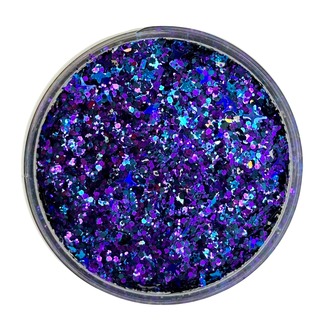 Purple blue custom multi-size/shape glitter mix for art, body, nails and more - PDB Creative Studio