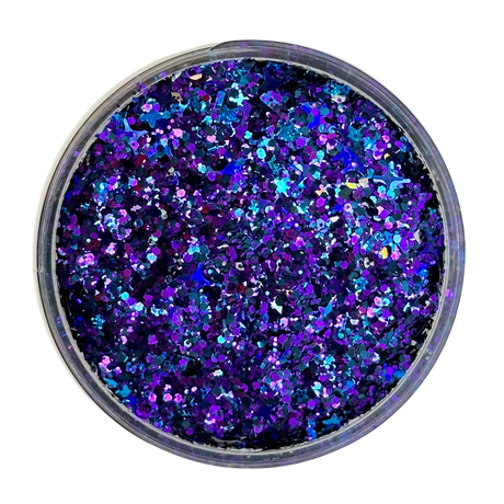 Purple blue custom multi-size/shape glitter mix for art, body, nails and more - PDB Creative Studio