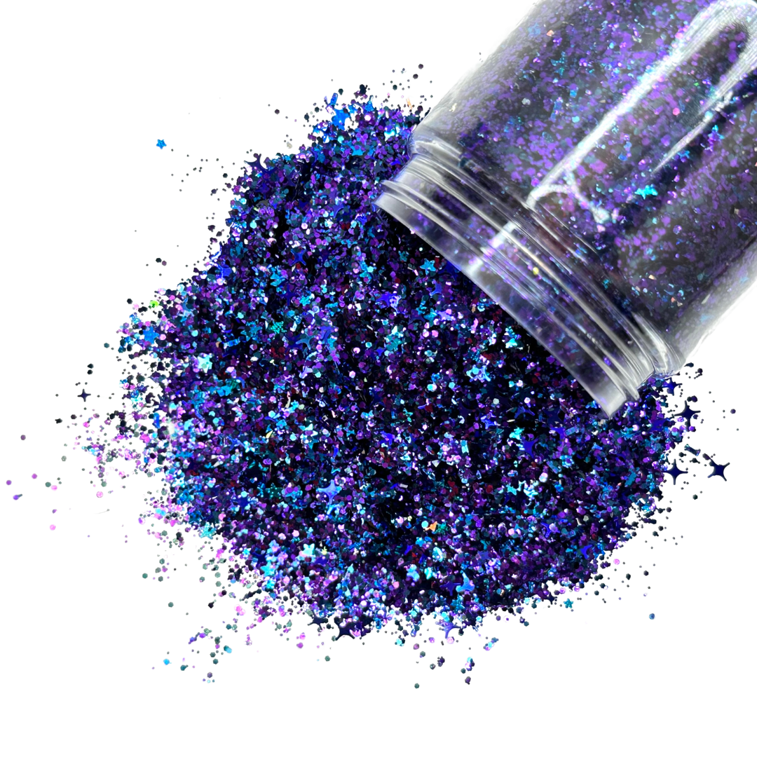 Purple blue custom multi-size/shape glitter mix for art, body, nails and more - PDB Creative Studio