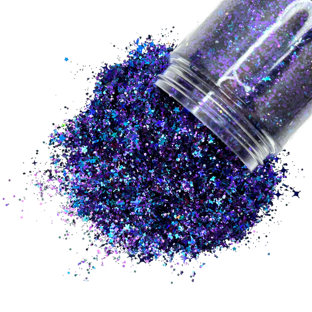 Purple blue custom multi-size/shape glitter mix for art, body, nails and more - PDB Creative Studio