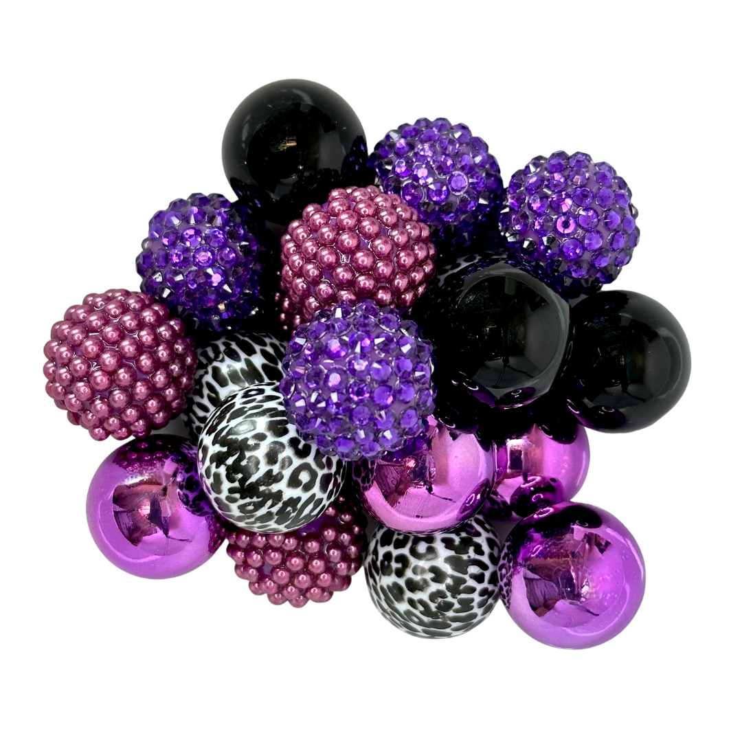 MAGIC SPELL 20MM BUBBLEGUM BEAD MIX - PURPLE, BLACK, AND LEOPARD CUSTOM ASSORTED ACRYLIC BEAD MIX for bracelets, jewelry making, crafts, and more - PDB Creative Studio