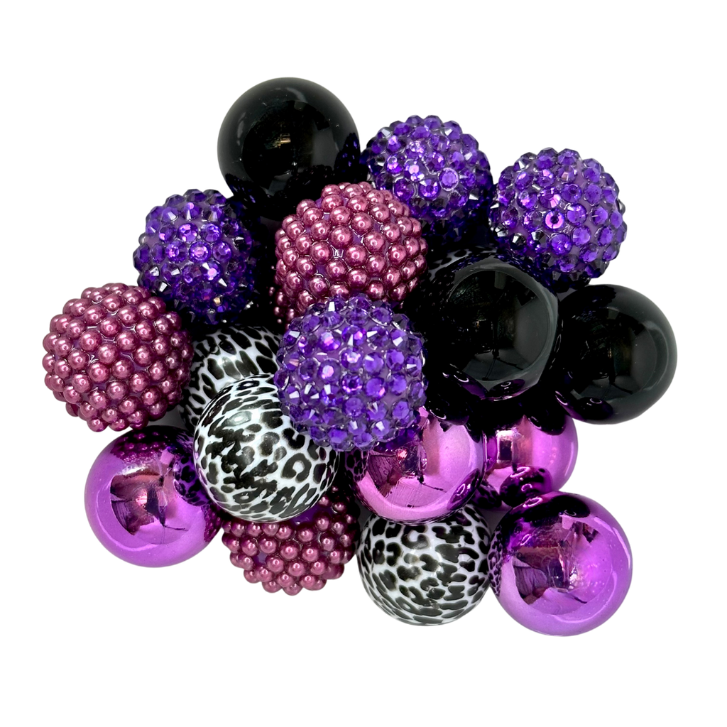 MAGIC SPELL 20MM BUBBLEGUM BEAD MIX - PURPLE, BLACK, AND LEOPARD CUSTOM ASSORTED ACRYLIC BEAD MIX for bracelets, jewelry making, crafts, and more - PDB Creative Studio