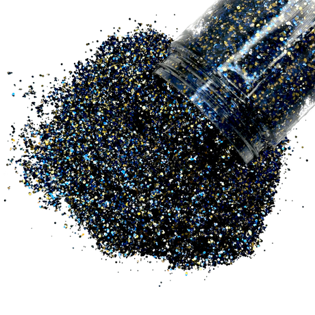 blue and gold custom glitter mix for art, body, nails and more - PDB Creative Studio