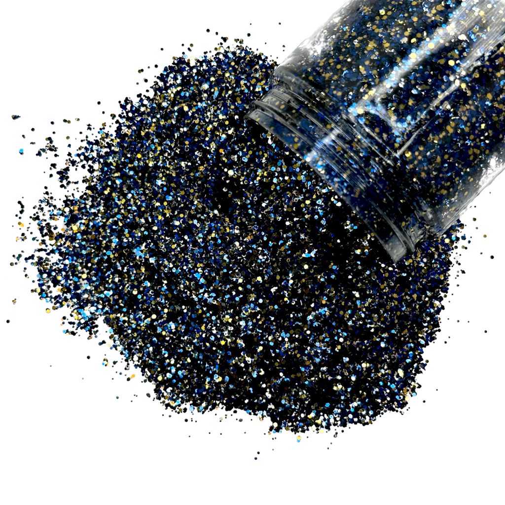 blue and gold custom glitter mix for art, body, nails and more - PDB Creative Studio