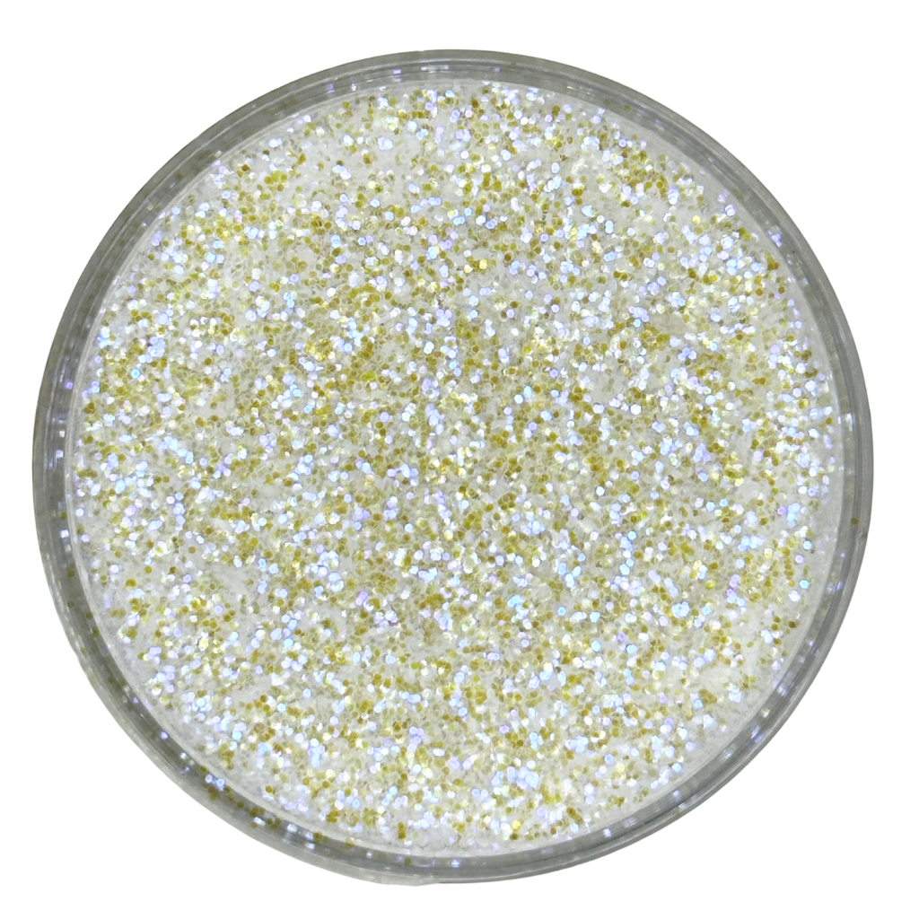 iridescent white yellow poly glitter for art, body, nails and more - PDB Creative Studio