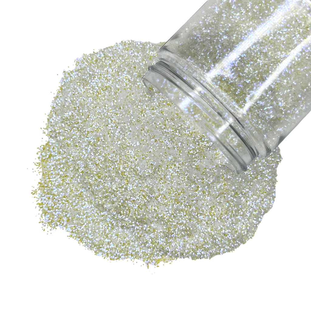 iridescent white yellow poly glitter for art, body, nails and more - PDB Creative Studio