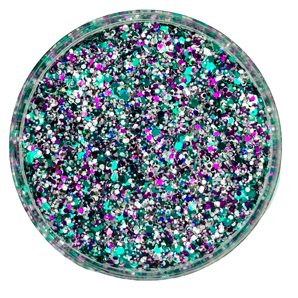 Teal and purple custom multi-size glitter mix for art, body, nails and more - PDB Creative Studio