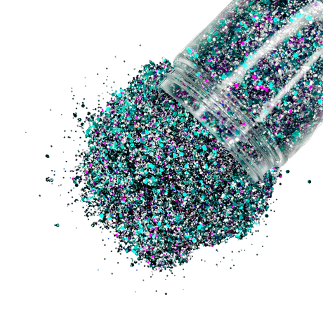 Teal and purple custom multi-size glitter mix for art, body, nails and more - PDB Creative Studio