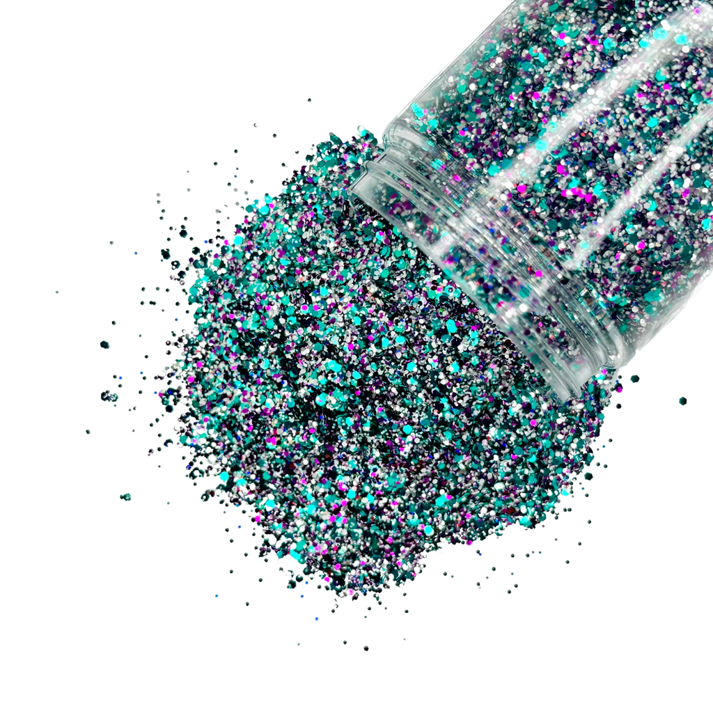 Teal and purple custom multi-size glitter mix for art, body, nails and more - PDB Creative Studio
