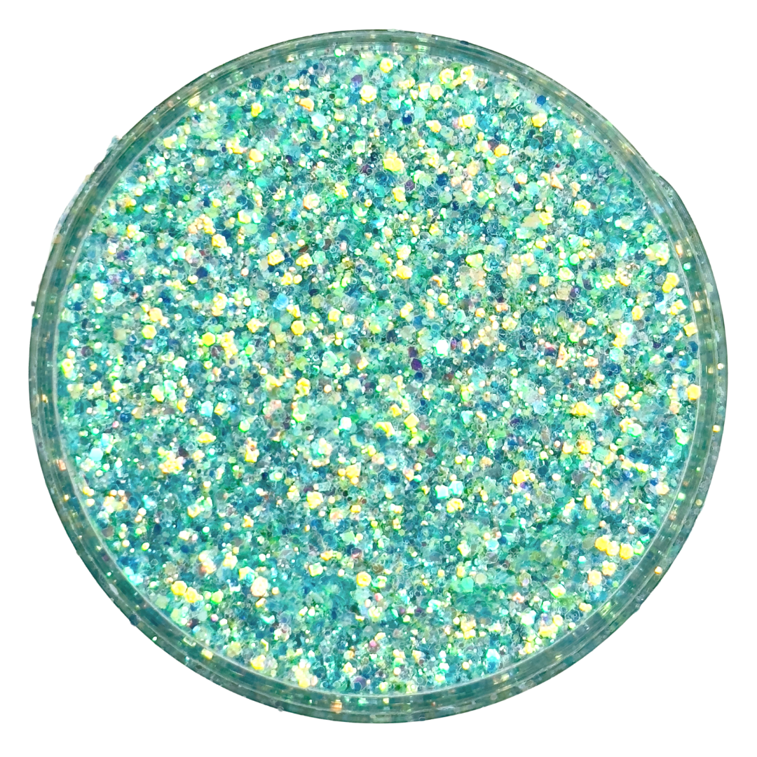 blue green multi-size custom glitter mix for art, body, nails and more - PDB Creative Studio