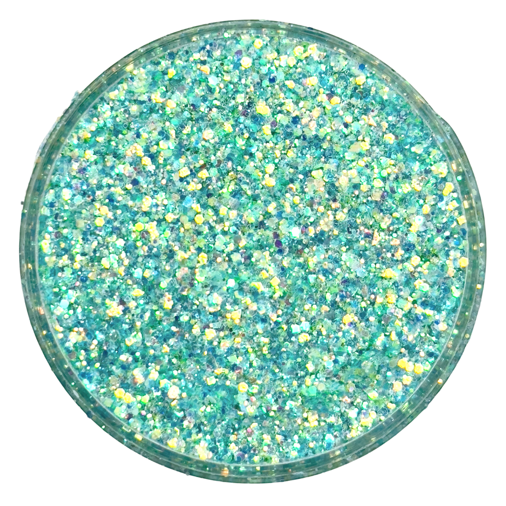 blue green multi-size custom glitter mix for art, body, nails and more - PDB Creative Studio