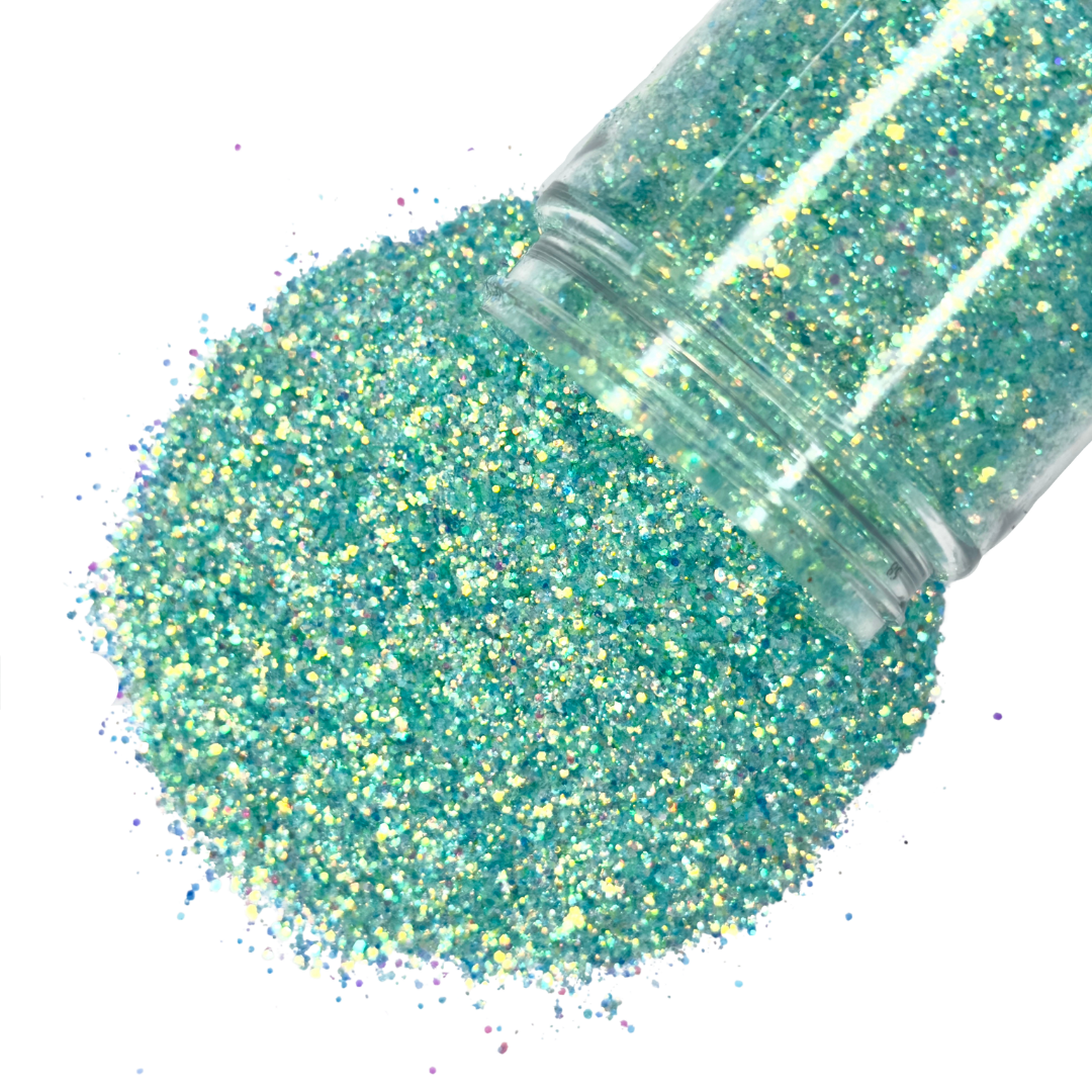 blue green multi-size custom glitter mix for art, body, nails and more - PDB Creative Studio