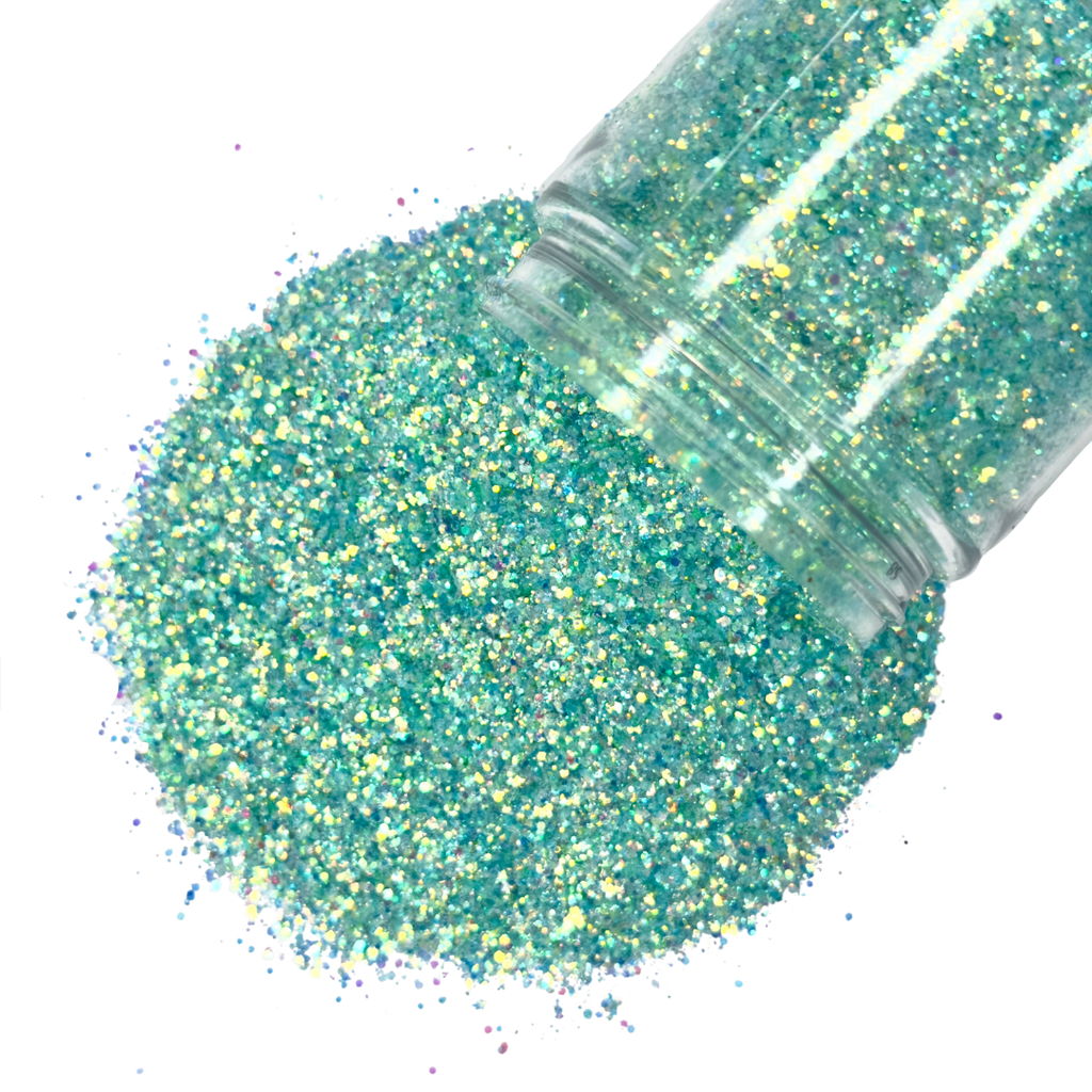 blue green multi-size custom glitter mix for art, body, nails and more - PDB Creative Studio